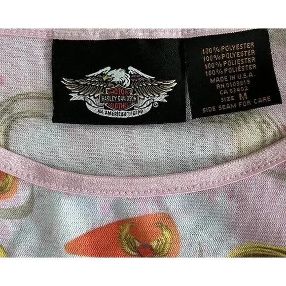 Vintage 90s Harley Davidson Women’s Mesh Long Sleeve Top Rhinestones Size S Y2K - Picture 4 of 5